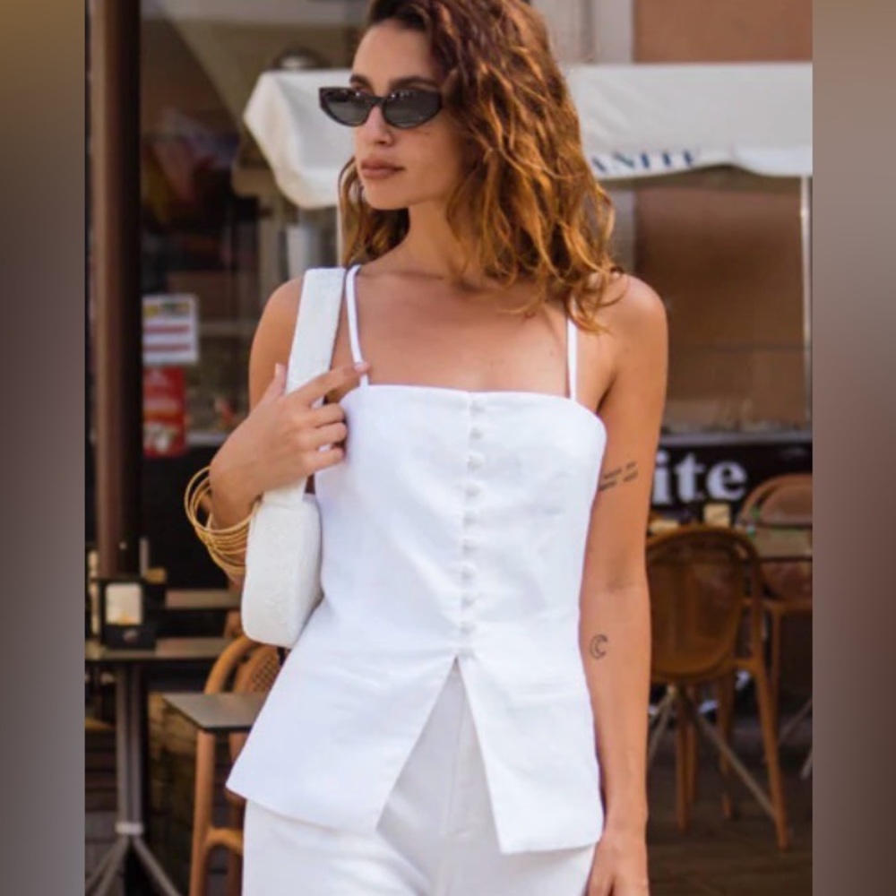 White Linen Longline Top